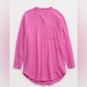 Aerie American eagle Pool to party coverup button shirt blouse oversized beach S